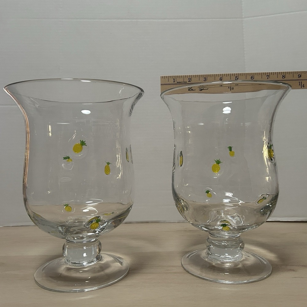 Anthropologie Penelope Hand Blown Glass Pineapple Icon Vase Hurricane Set Of 2 - Picture 3 of 7